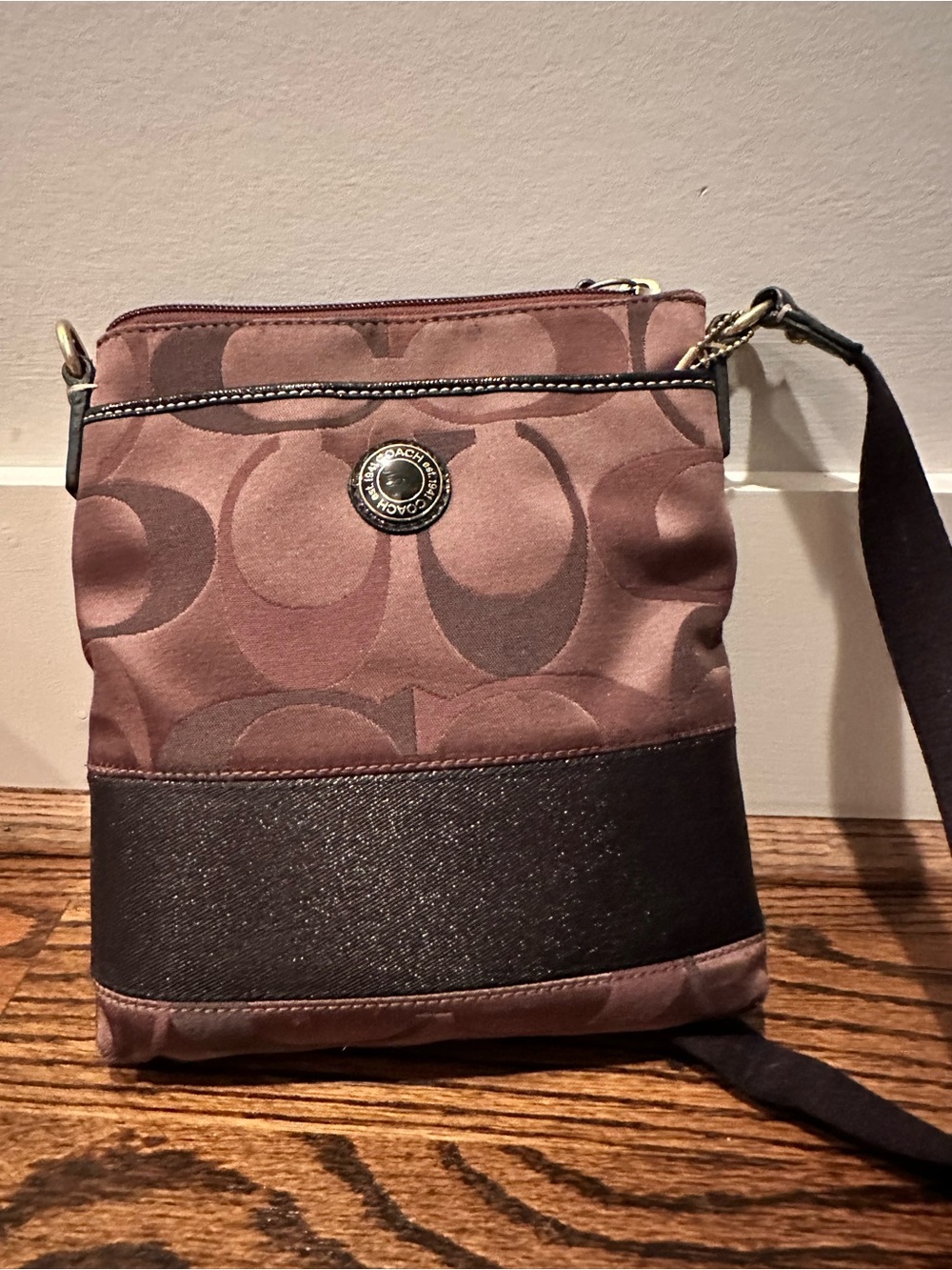 Coach Brown Signature Crossbody with Black Trim & Strap